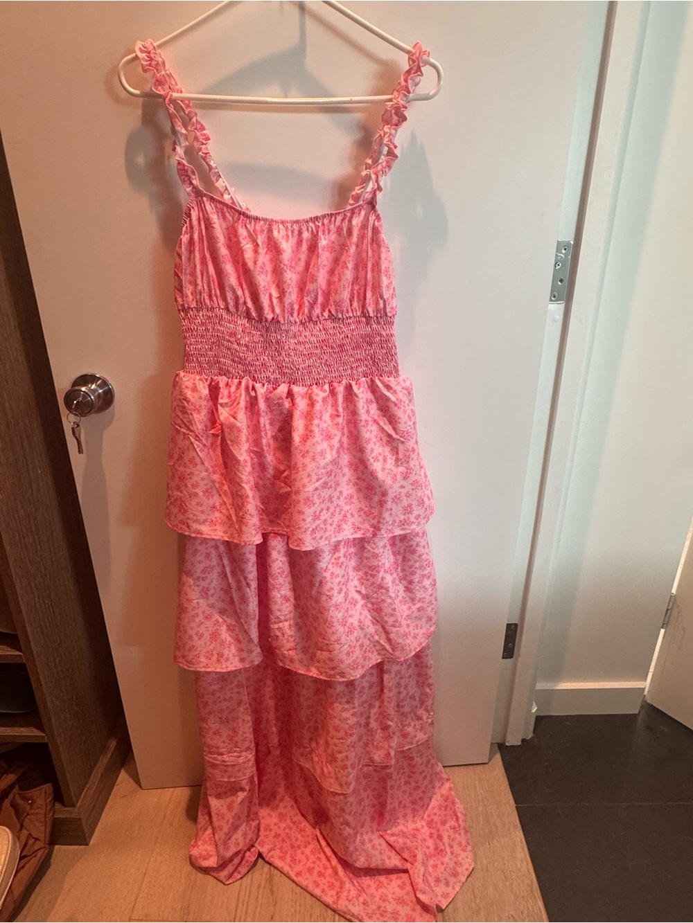 Pink Tiered Ruffle Maxi Dress NWOT